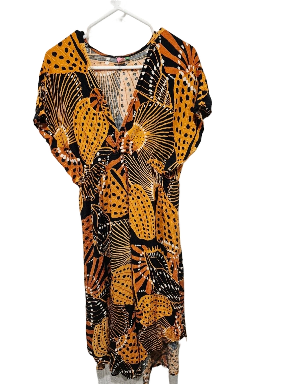 FARM Rio Brazil Butterfly Floral Print V-Neck Midi Dress Orange Black Size M